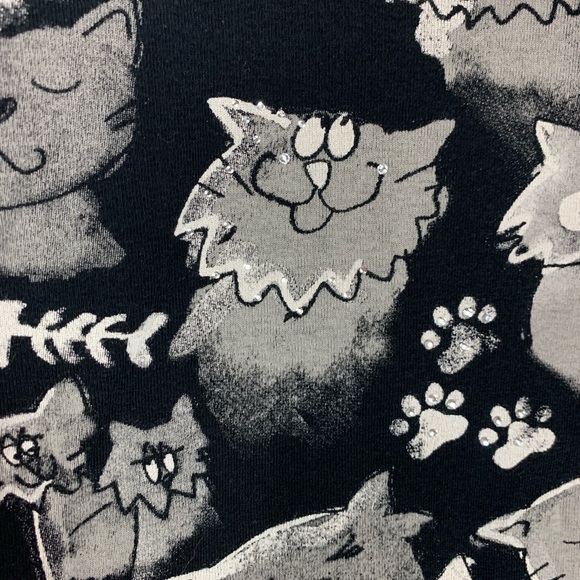 Jess & Jane Womens Cat Meadley Top Sz Small Rhinestones Black Cotton knit USA - Picture 9 of 15